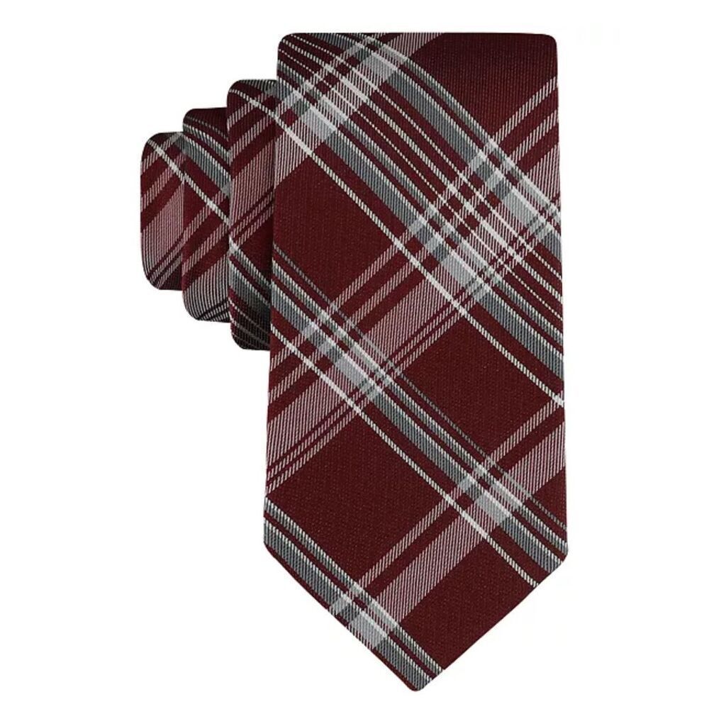 Calvin Klein NWT 3” Zev Plaid Tie Burgundy OS